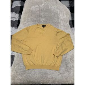 Brooks Brothers‎ Mens Yellow V Neck Wool Blend Sweater Size Large